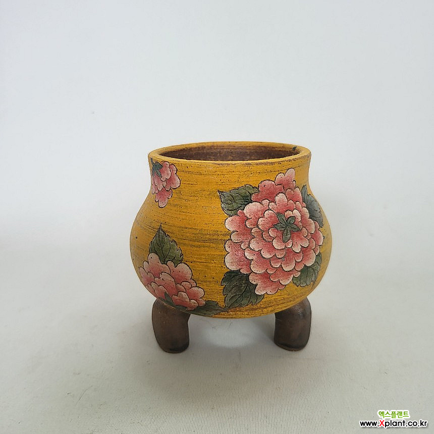 중고50)소형 은가비분 흰색 무광 모란꽃그림 고급 수제 화분 : 다육화분 - 엑스플랜트