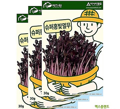 아시아종묘/새싹씨앗 슈퍼홍빛열무(30gx3) 새싹채소