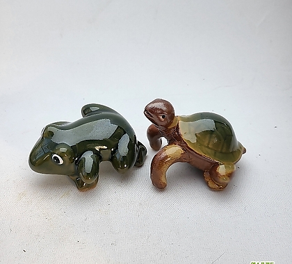 새상품19)소형  리얼 개구리 거북이  화분입구 걸치기 악세사리용 2개세트