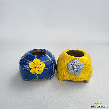 새상품80)수경(수반)초소형 미니 파란색 노란색 유광 예쁜 도예 상품 2개세트 (물구멍 없음)